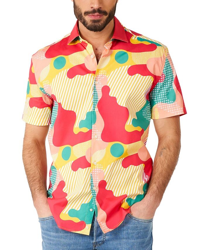 

Мужская рубашка кораллового цвета с коротким рукавом с рисунком OppoSuits, мультиколор