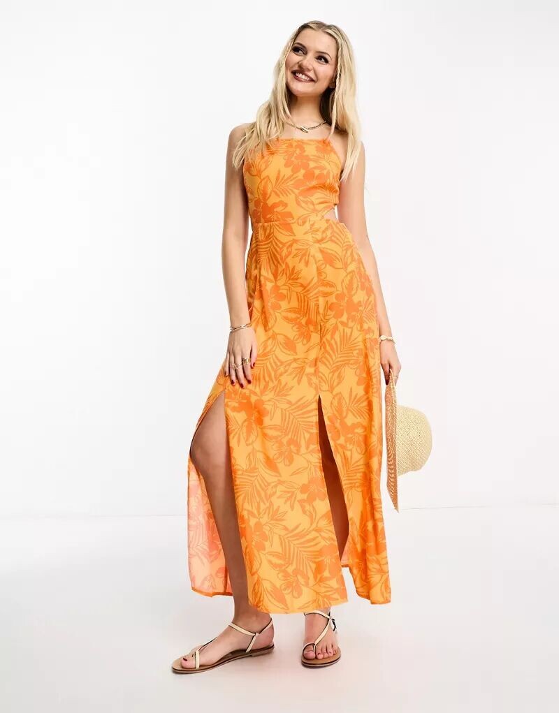 

Оранжевое платье макси с бретелями и вырезами Miss Selfridge