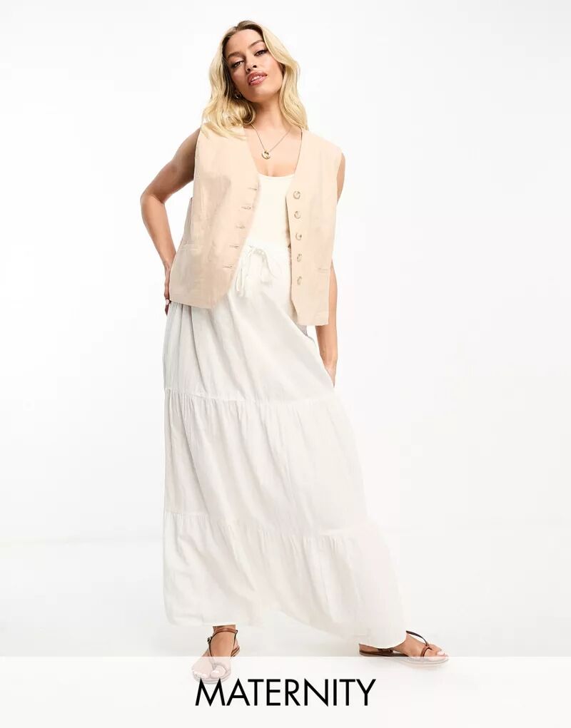 Белая юбка макси с кулиской Vero Moda Maternity черно белая трикотажная юбка макси vero moda с кружевным принтом
