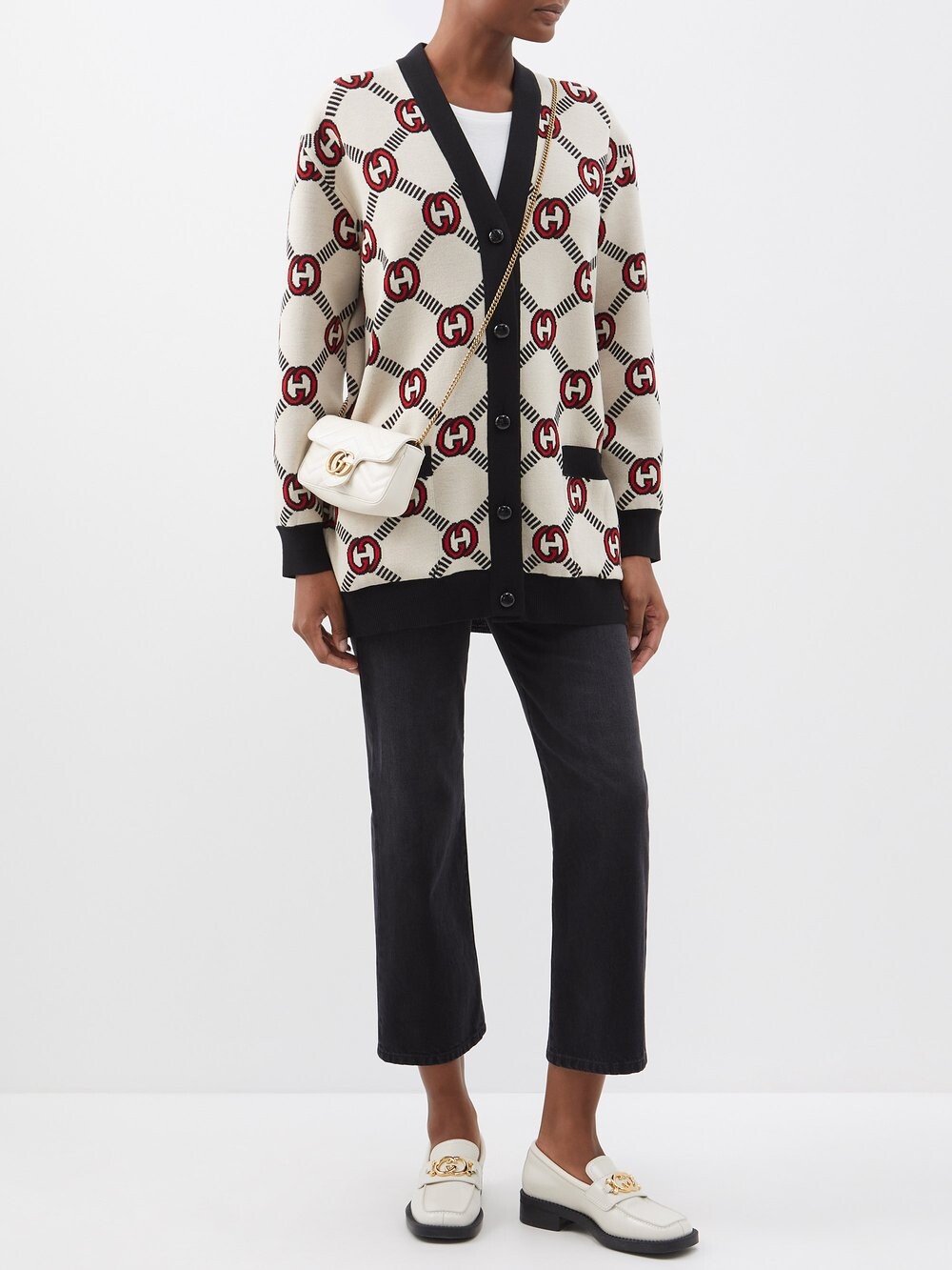 

Кардиган из смесовой шерсти с жаккардовым узором gg Gucci, белый
