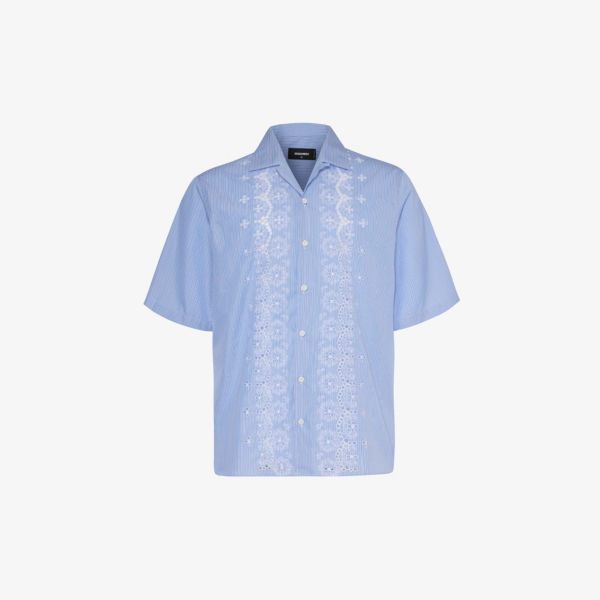 Рубашка из смесового хлопка с цветочной вышивкой sunset Dsquared2, синий