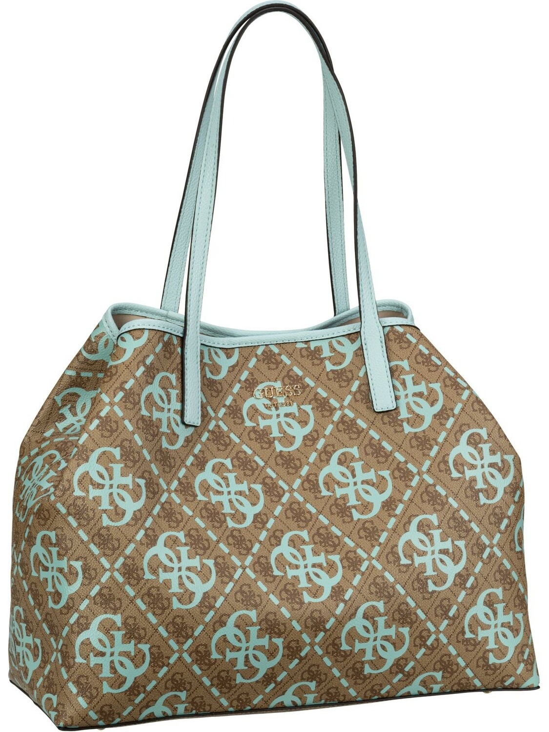 

Сумка Guess Handtasche Vikky Large Tote Maxi Logo, цвет Latte Logo/Ice Blue