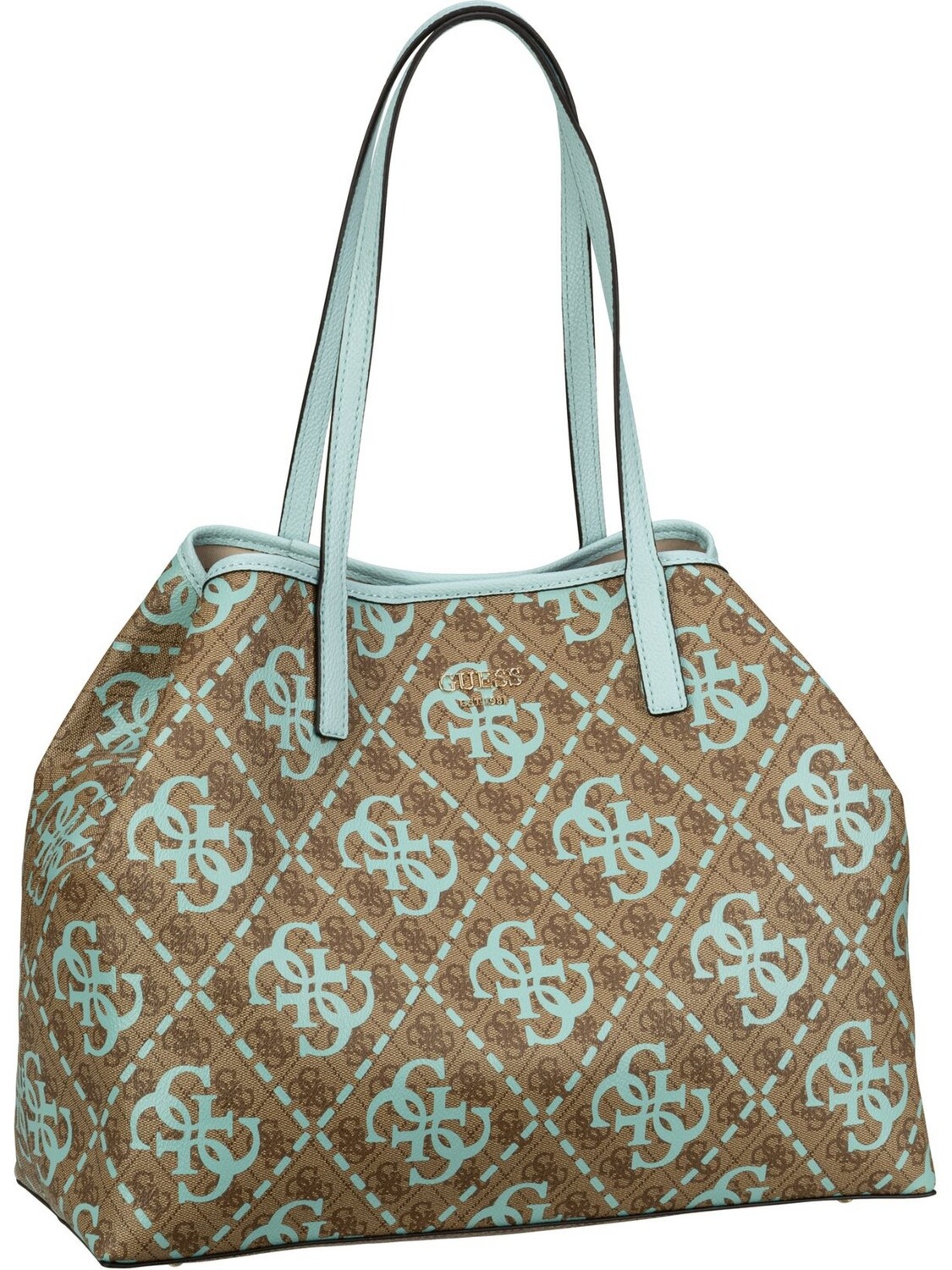 Сумка Guess Handtasche Vikky Large Tote Maxi Logo, цвет Latte Logo/Ice Blue