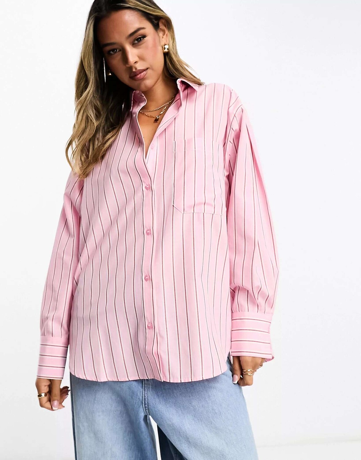 

Оксфордская рубашка в розово-бордовую полоску ASOS