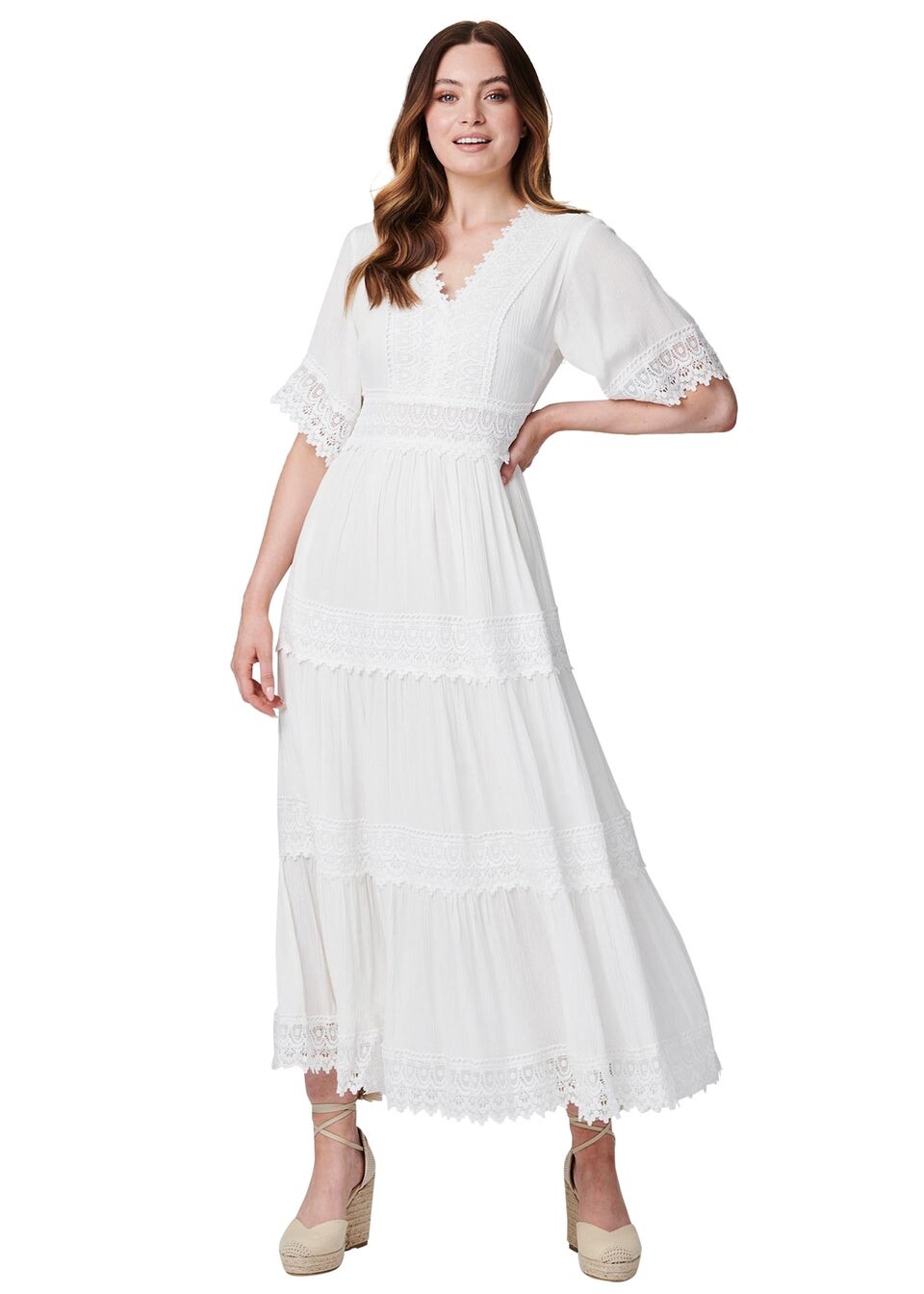 

Izabel London Белое платье макси крючком с короткими рукавами, белый