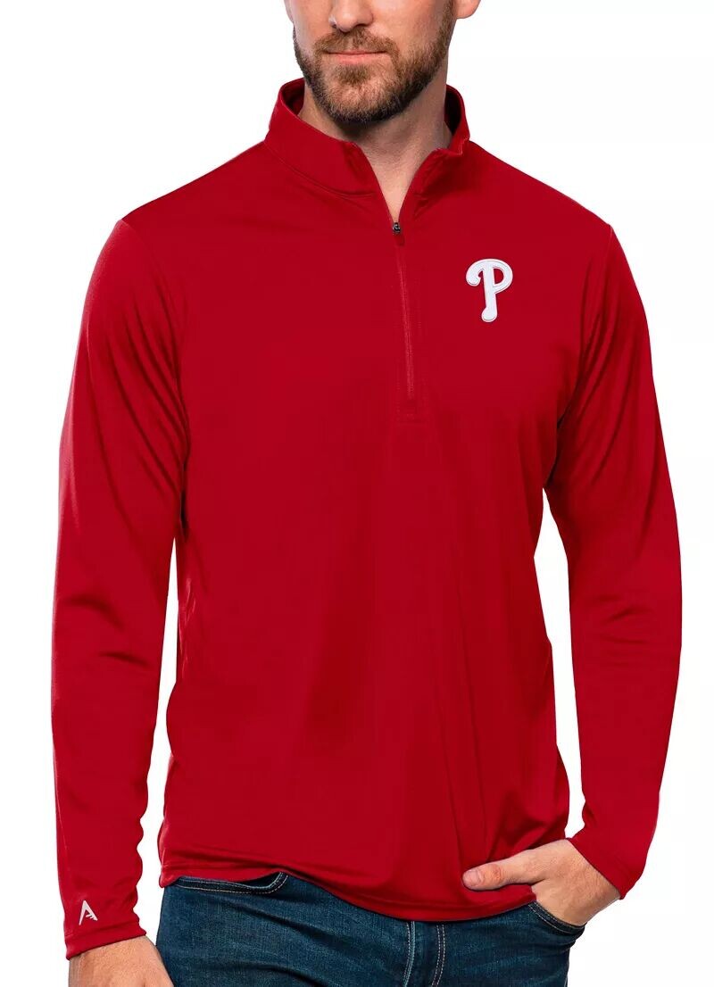 

Мужской темно-красный пуловер Antigua Philadelphia Phillies Tribute с молнией 1/4