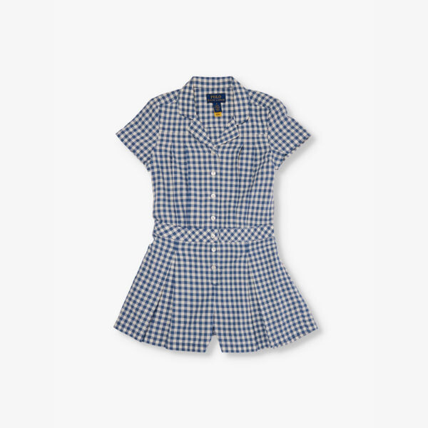 

Комбинезон для девочек из хлопка в клетку в складку Polo Ralph Lauren, синий