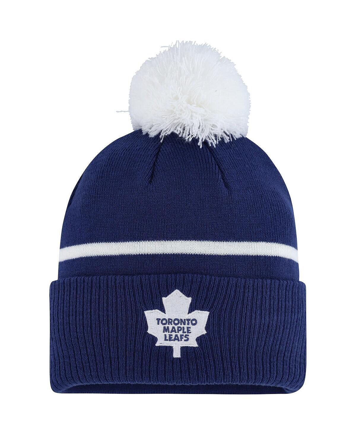 

Мужская синяя вязаная шапка Toronto Maple Leafs Team Classics в полоску с манжетами и помпоном adidas