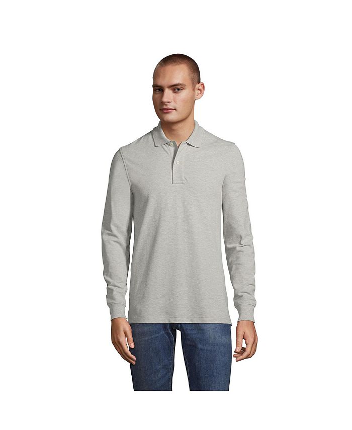 Мужская комфортная сетчатая рубашка-поло First с длинными рукавами Lands' End, серый