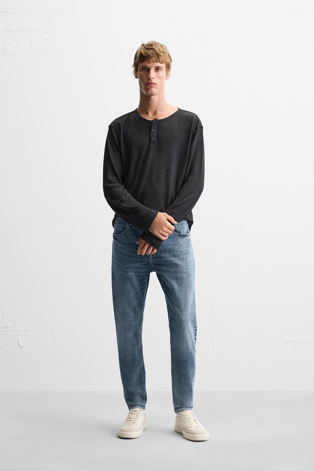 

Укороченные джинсы скинни ZARA, средне-синий