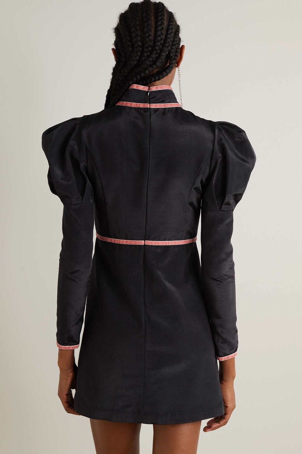 

BATSHEVA Платье мини Tate из муара с бархатной отделкой, черный