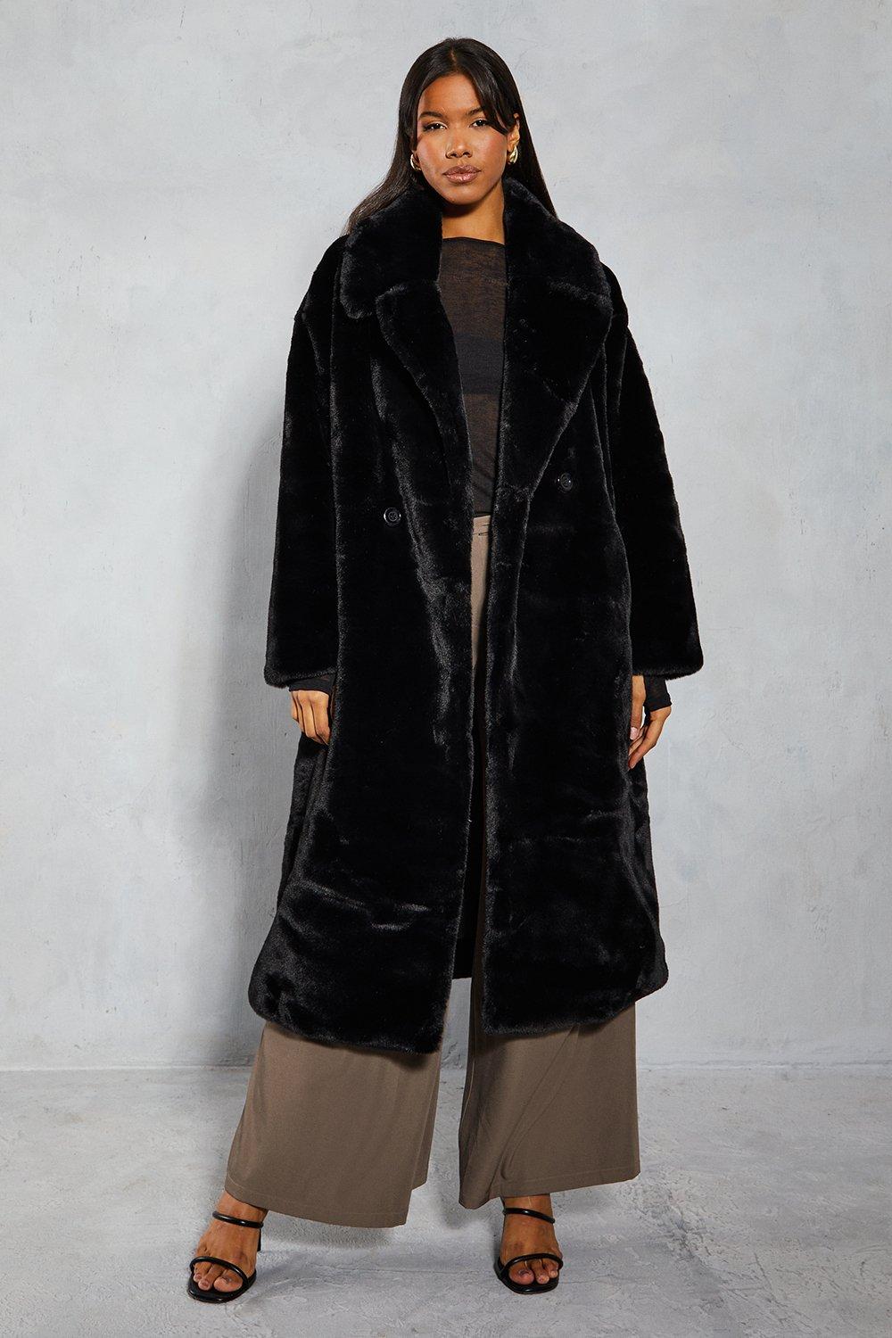 Пальто макси из искусственного меха MISSPAP, черный пальто макси с капюшоном из искусственного меха misspap черный