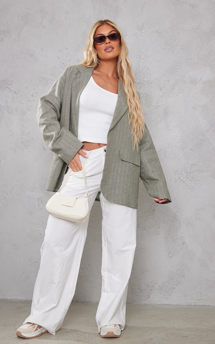 

PrettyLittleThing Легкий шерстяной текстурированный пиджак оверсайз с заниженными плечами Sage