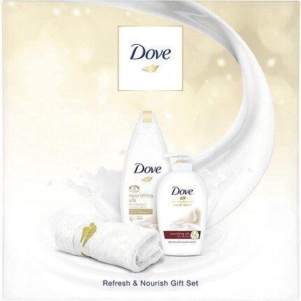 

Подарочный набор Dove Nourishing Silk с кремом для душа, мылом для рук и полотенцем Dove — набор для ухода за кожей для женщин, Unilever