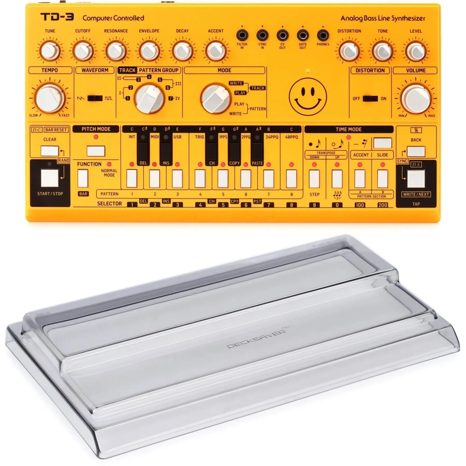 

Новый аналоговый синтезатор басовой линии Behringer TD-3-Yellow с крышкой Decksaver — желтый