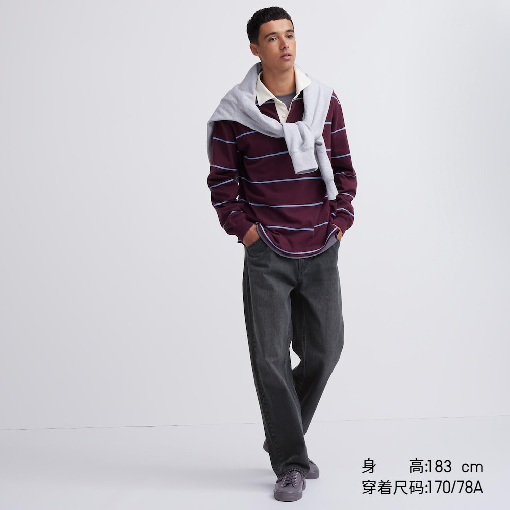 

Мужские/женские свободные прямые джинсы Uniqlo (новый стиль потертых повседневных брюк)