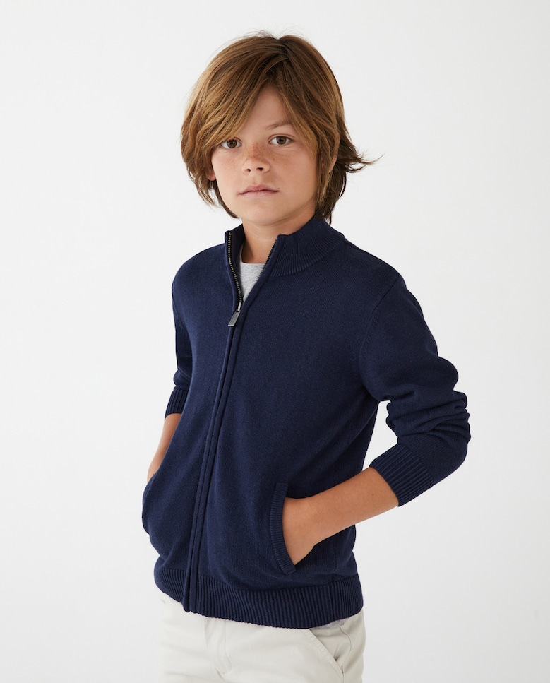 Вязаная куртка для мальчика с длинными рукавами и застежкой-молнией El Corte Inglés, темно-синий
