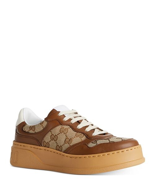 

Женские низкие кеды на шнуровке Gucci, цвет Tan/Beige