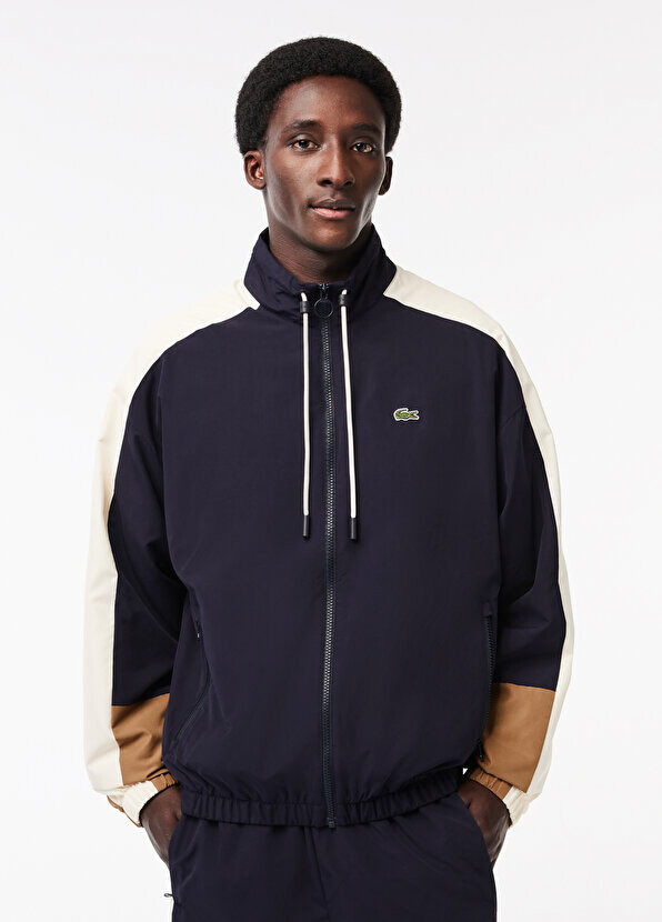 

Темно-синее мужское пальто с цветными блоками на молнии Lacoste, Синий