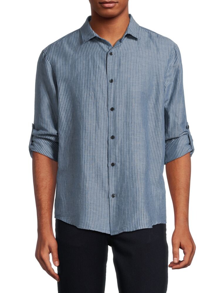 

Полосатая рубашка из смесового льна Perry Ellis, цвет Dark Denim