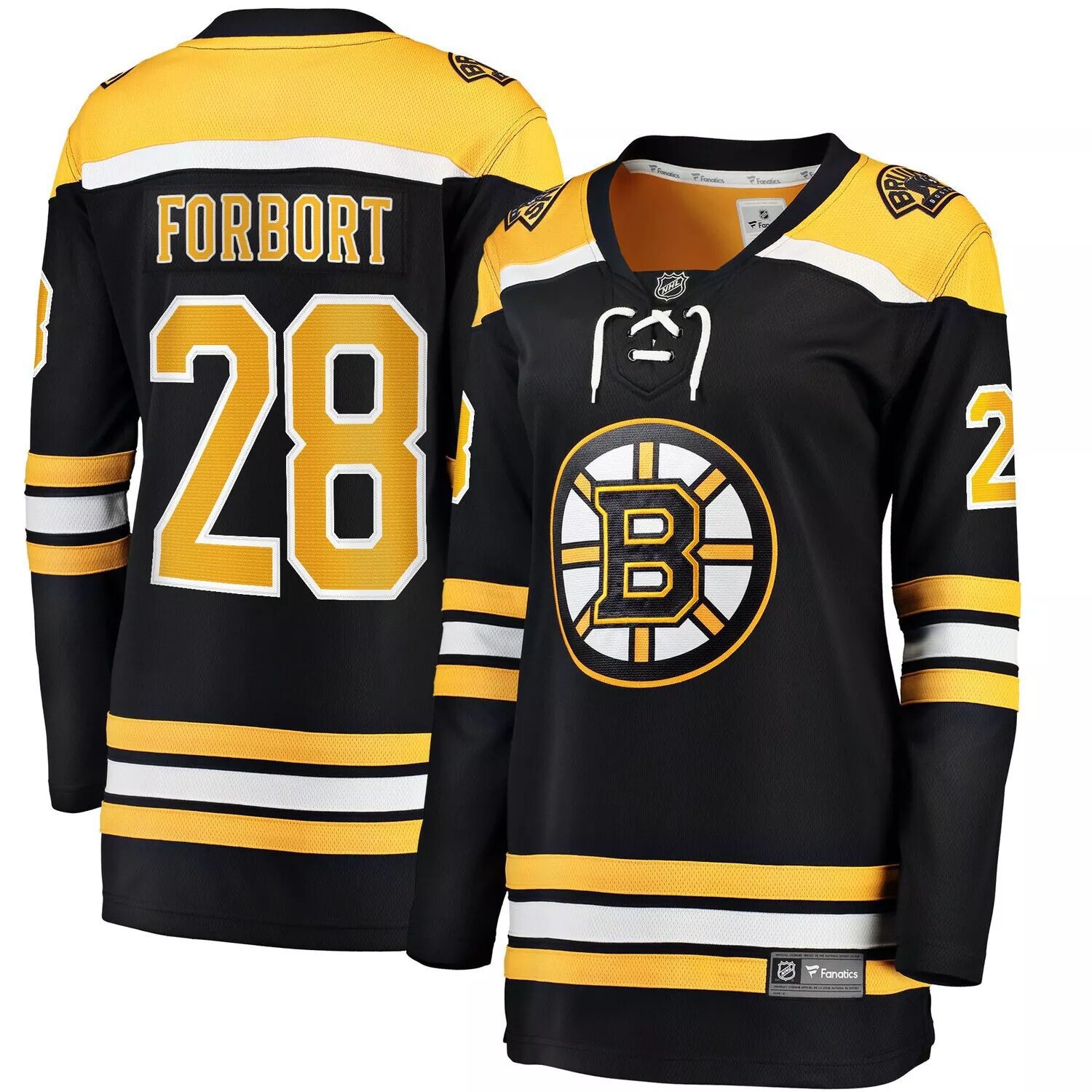 

Женская черная футболка Fanatics с логотипом Derek Forbort Boston Bruins Home Breakaway Player Fanatics, Черный