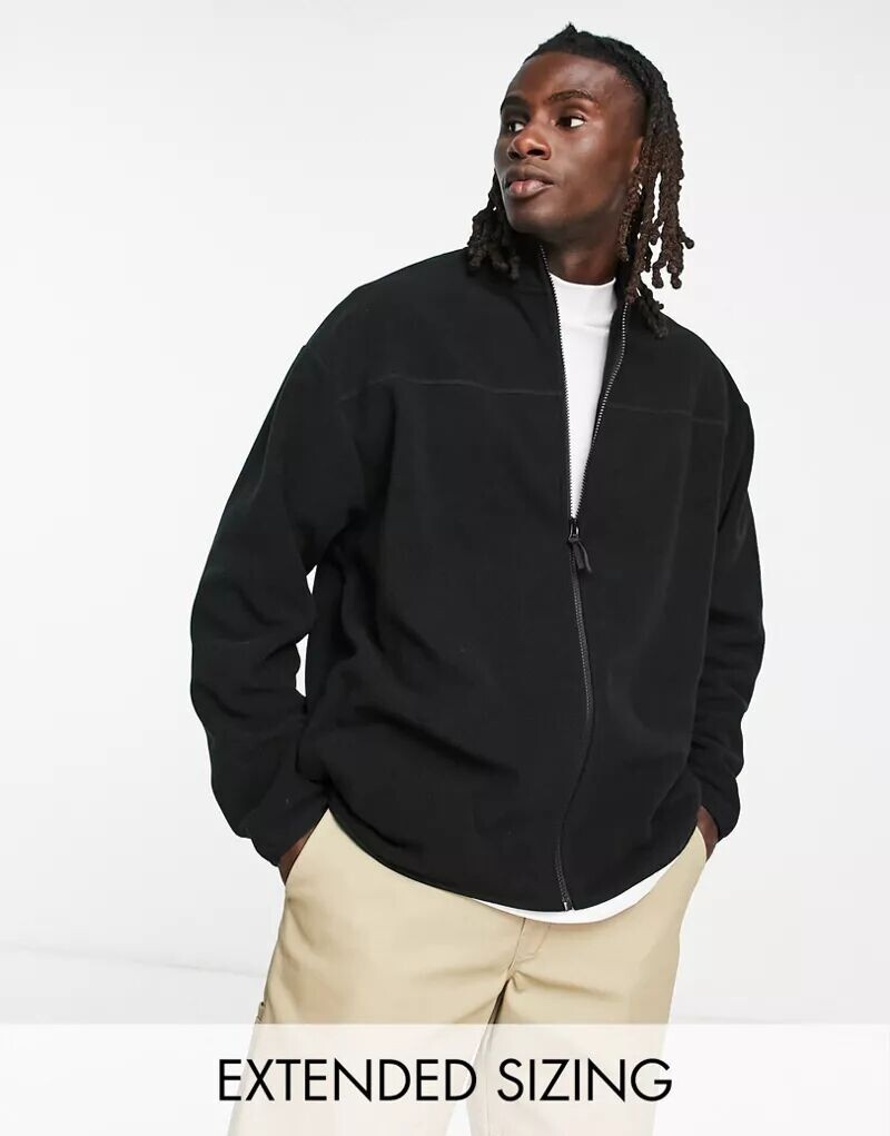 

Объемная куртка из черного флиса на молнии ASOS