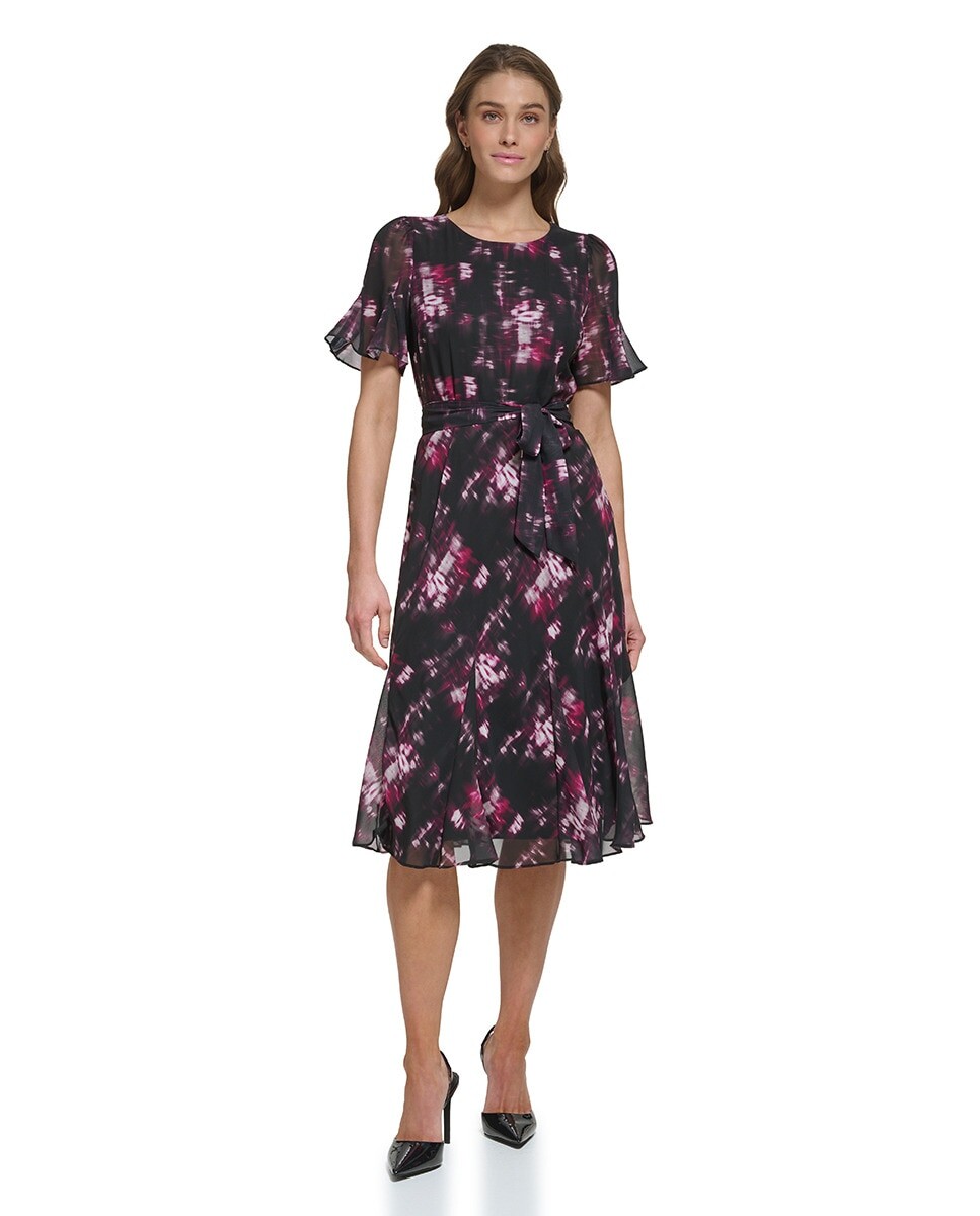 

Платье миди с короткими рукавами DKNY, мультиколор