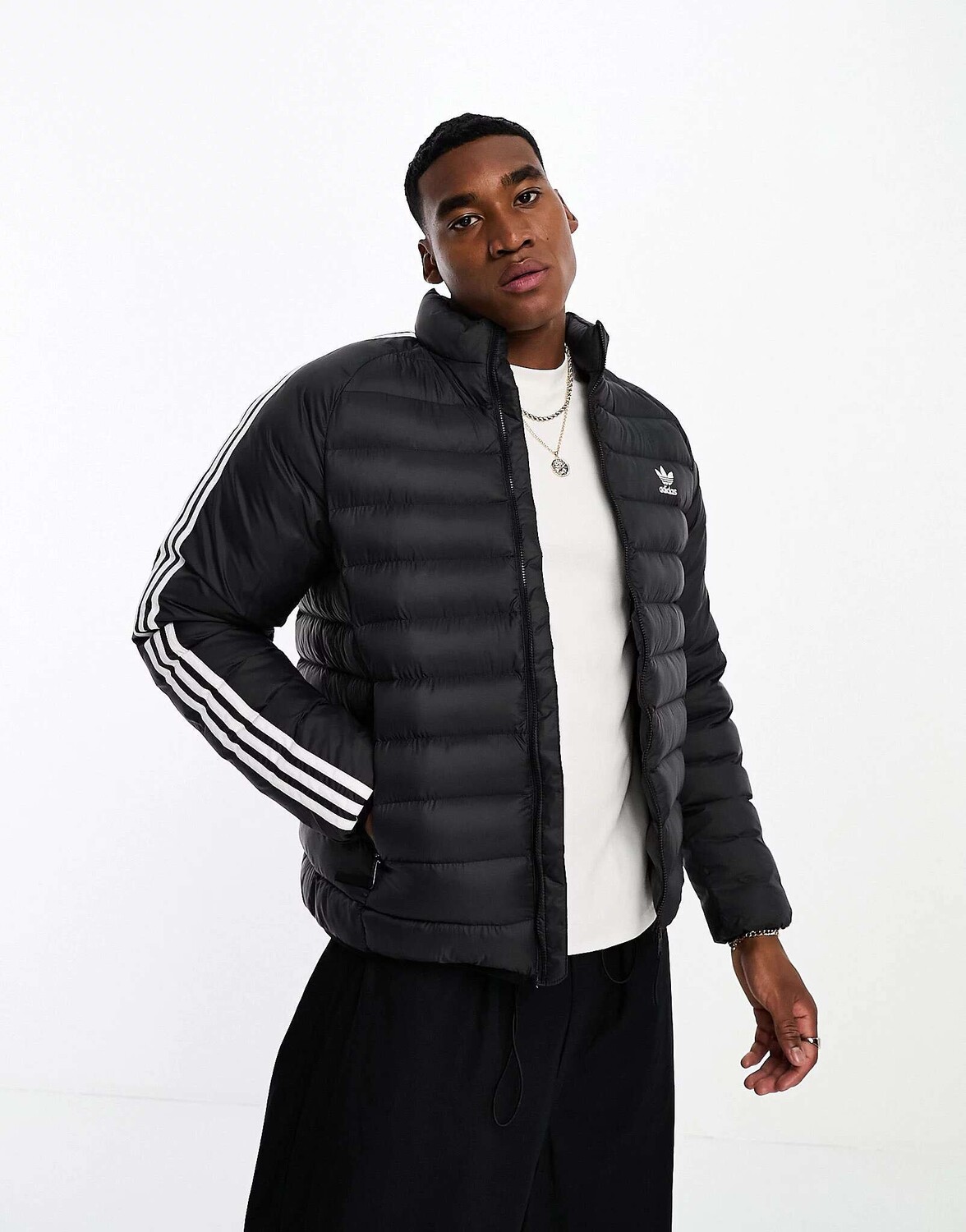 

Черная дутая куртка с 3 полосками adidas Originals, Черный