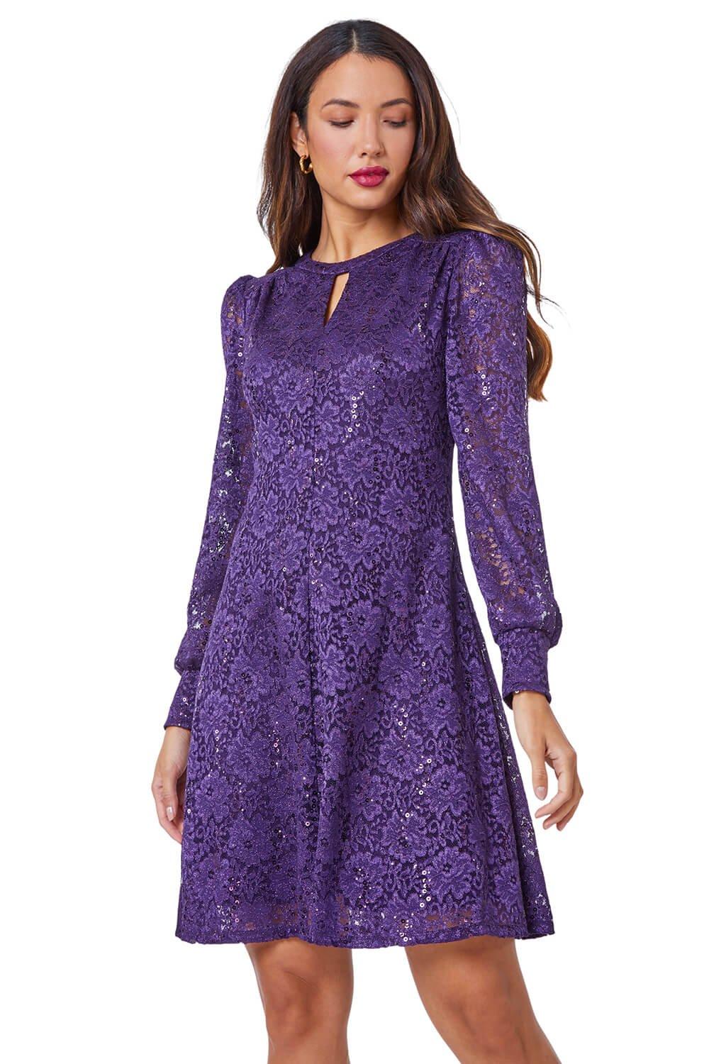 Кружевное блестящее свободное платье Roman, фиолетовый