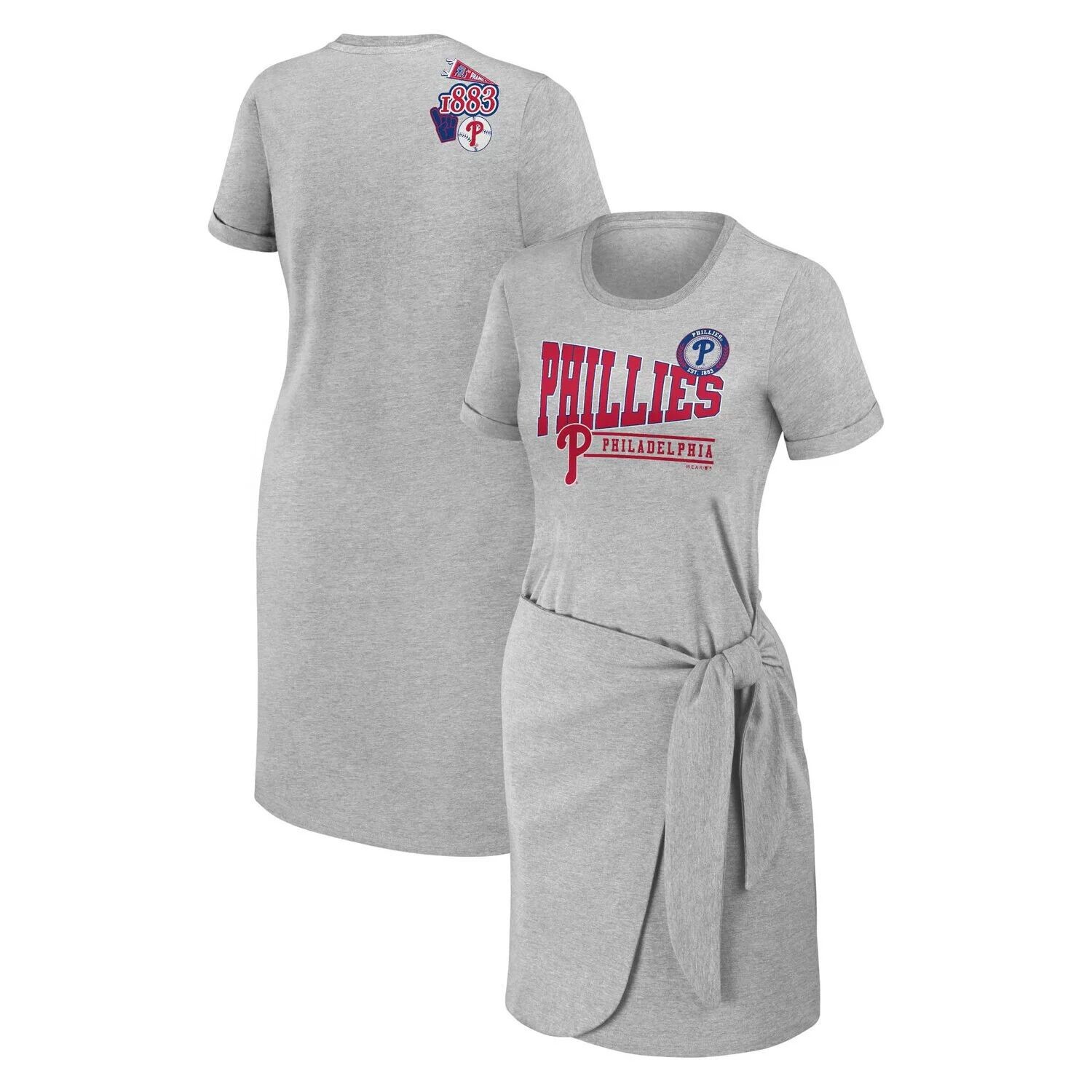 

Женская одежда от Erin Andrews Хизер Серое платье-футболка с узлом Philadelphia Phillies