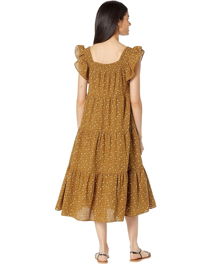 Платье Madewell Ruffle-Sleeve Tiered Midi Dress in Daisy Stitch, цвет Weathered Olive