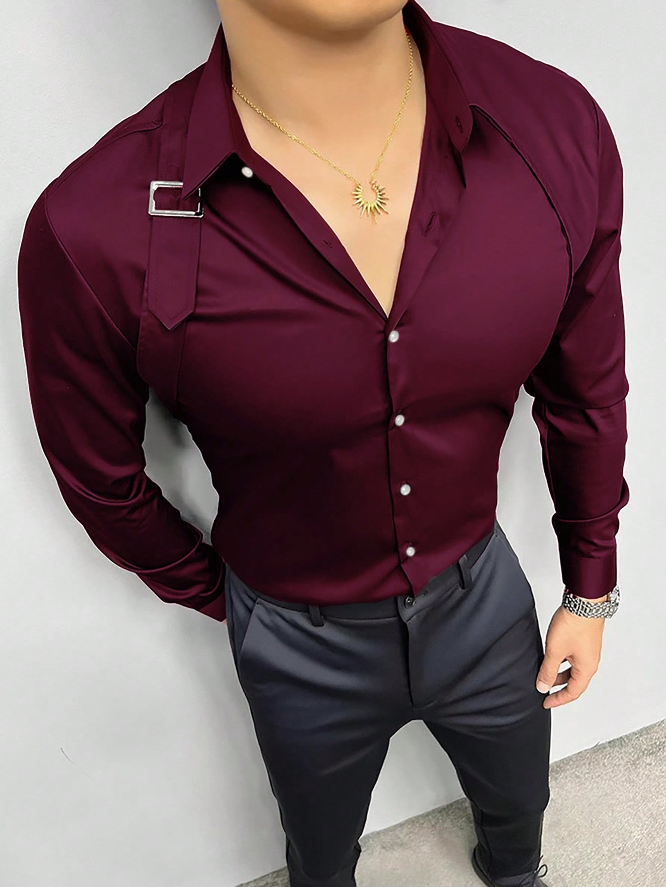 Мужская однотонная рубашка с длинным рукавом Manfinity Hypemode, бургундия