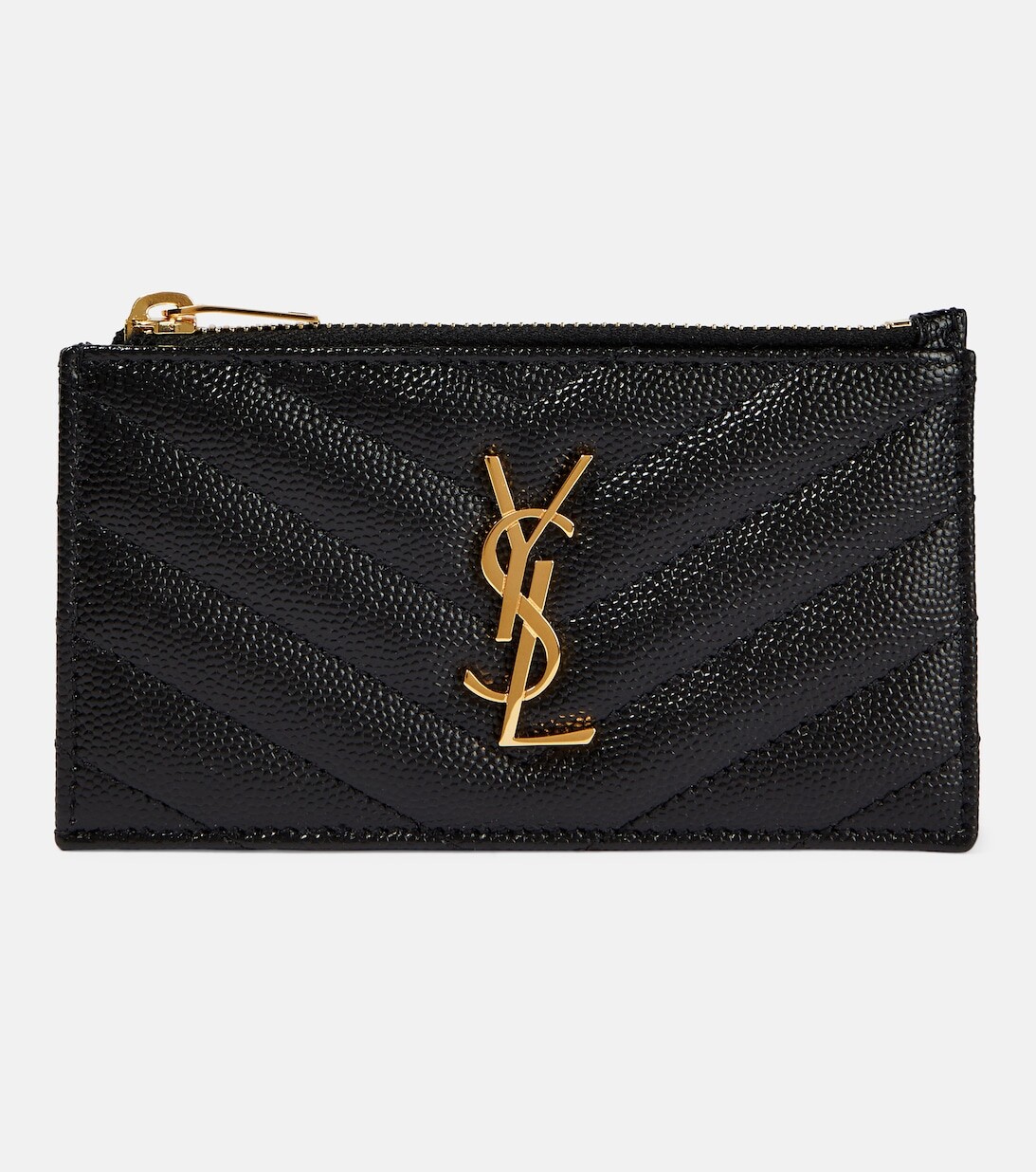 

Кожаный кошелек на молнии с монограммой Saint Laurent, черный