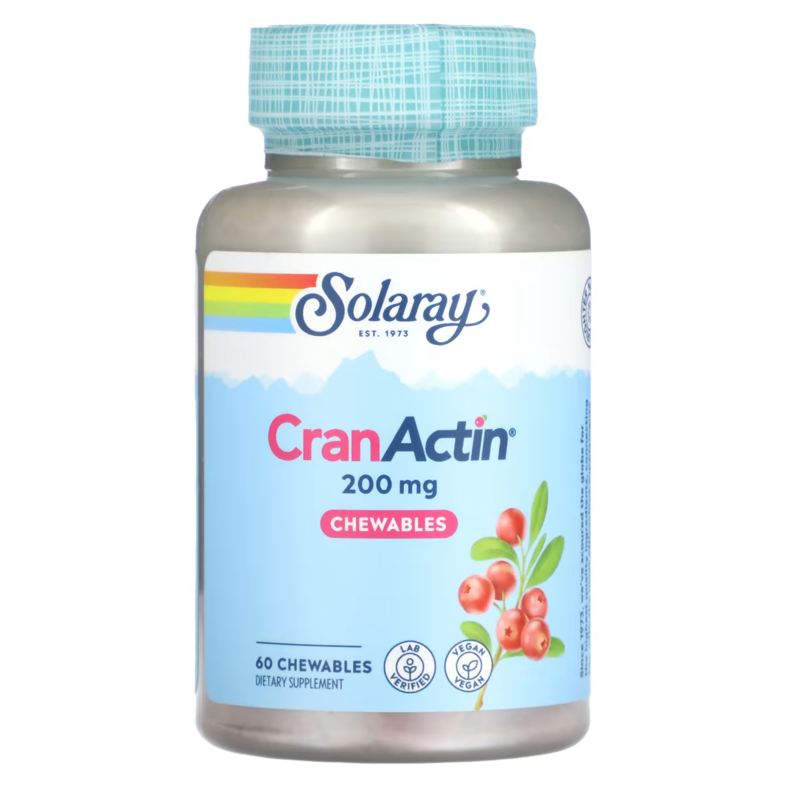 Жевательные таблетки Solaray CranActin, 200 мг, 60 жевательных таблеток solaray focus для детей вкус винограда 60 жевательных таблеток