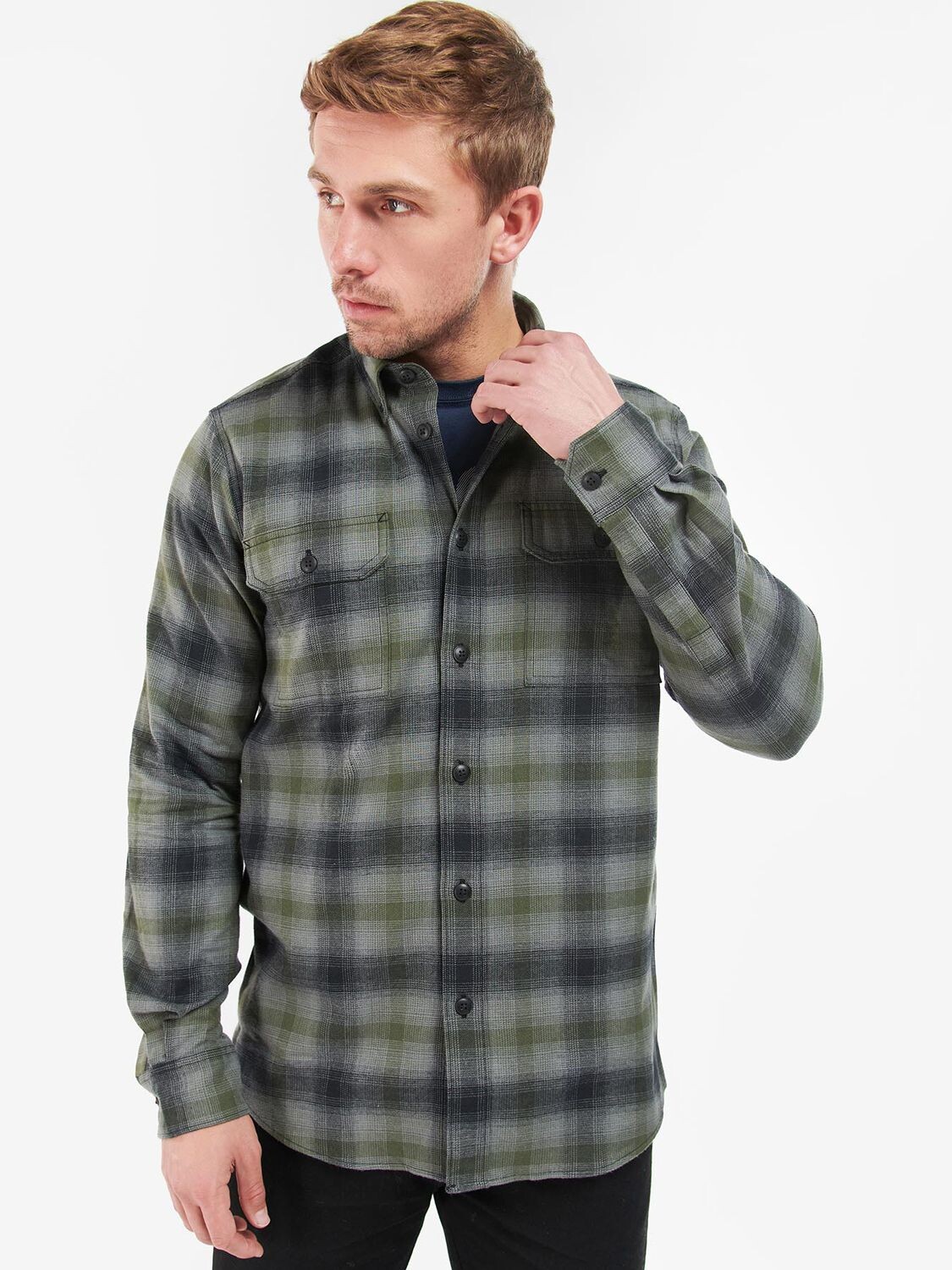

Рубашка в клетку приталенного кроя Barbour International Hatch, цвет комбу зеленый