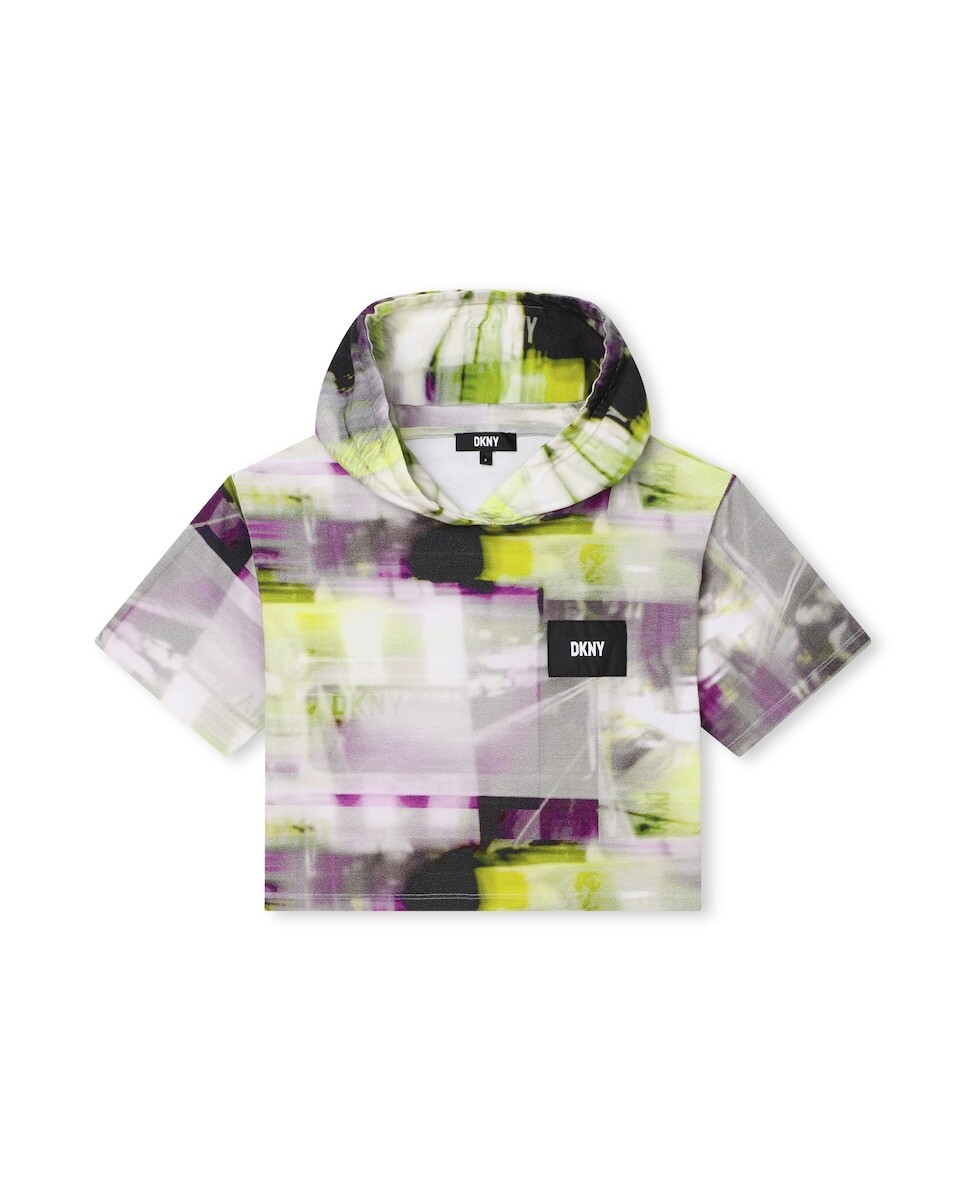 

Детская футболка с капюшоном и принтом DKNY, мультиколор