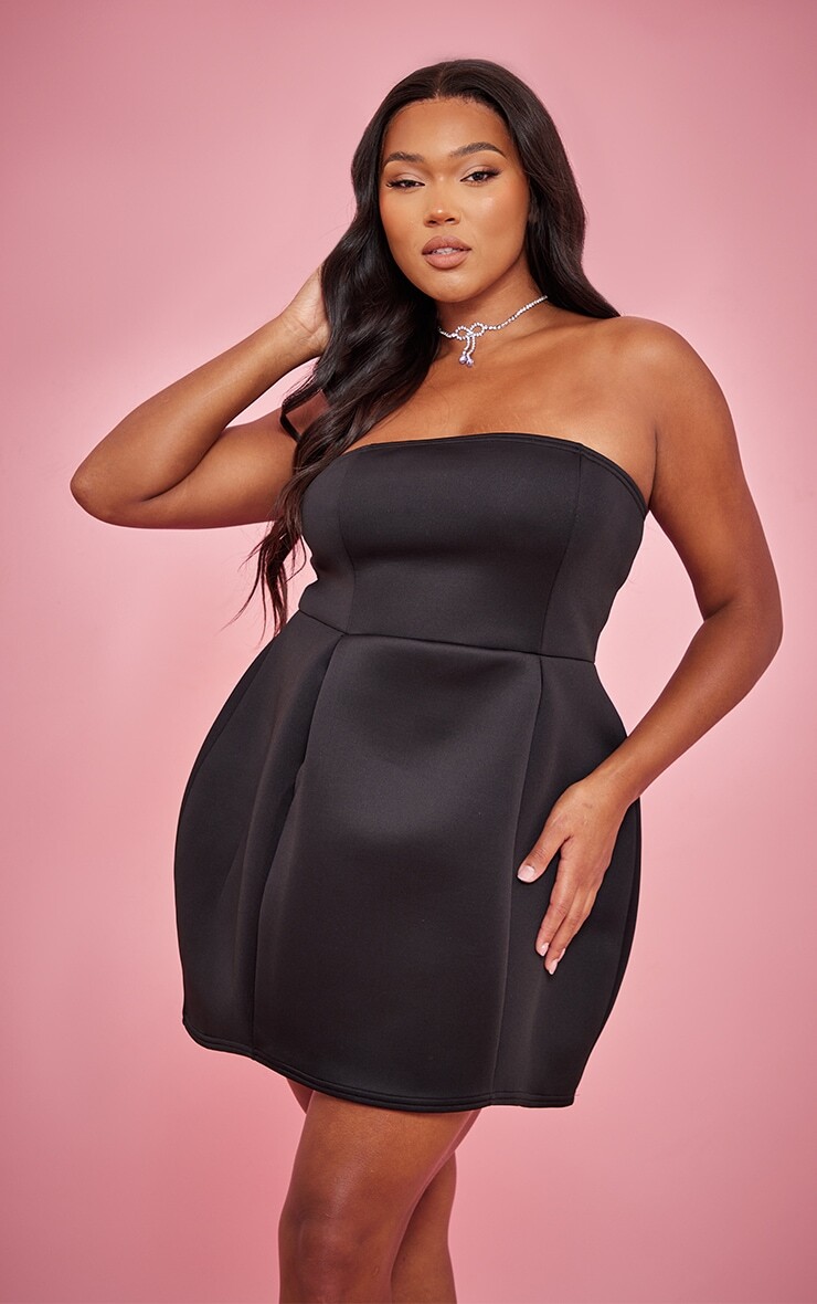 

PrettyLittleThing Черное платье прямого кроя-бандо плюс с аквалангом