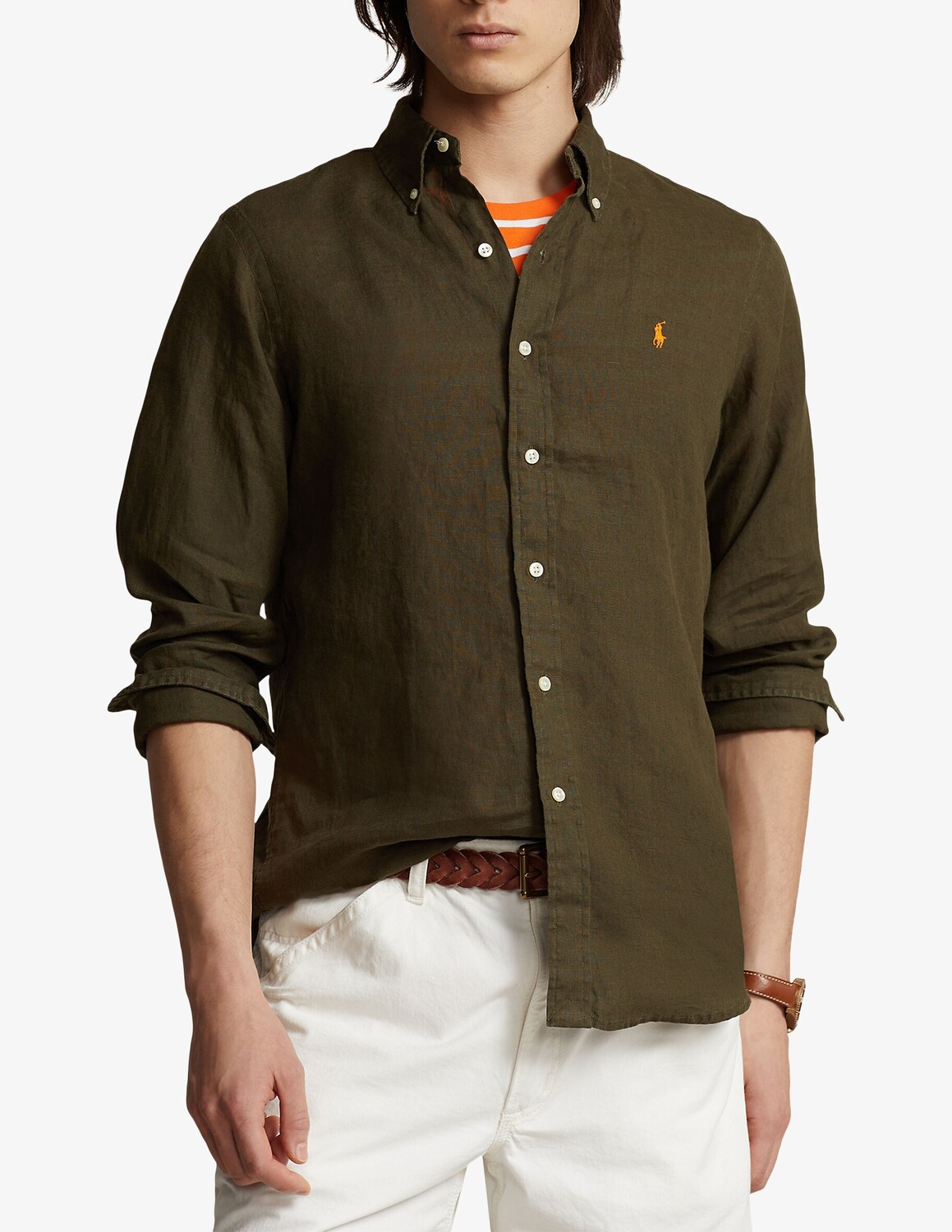 

Льняная рубашка узкого кроя Ralph Lauren, зеленый