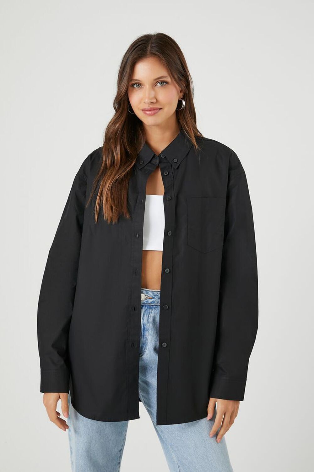 

Рубашка из поплина оверсайз Forever 21, черный