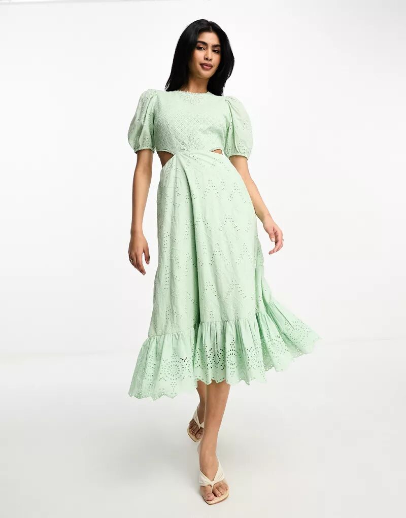 Мятно-зеленое платье миди с вырезами French Connection