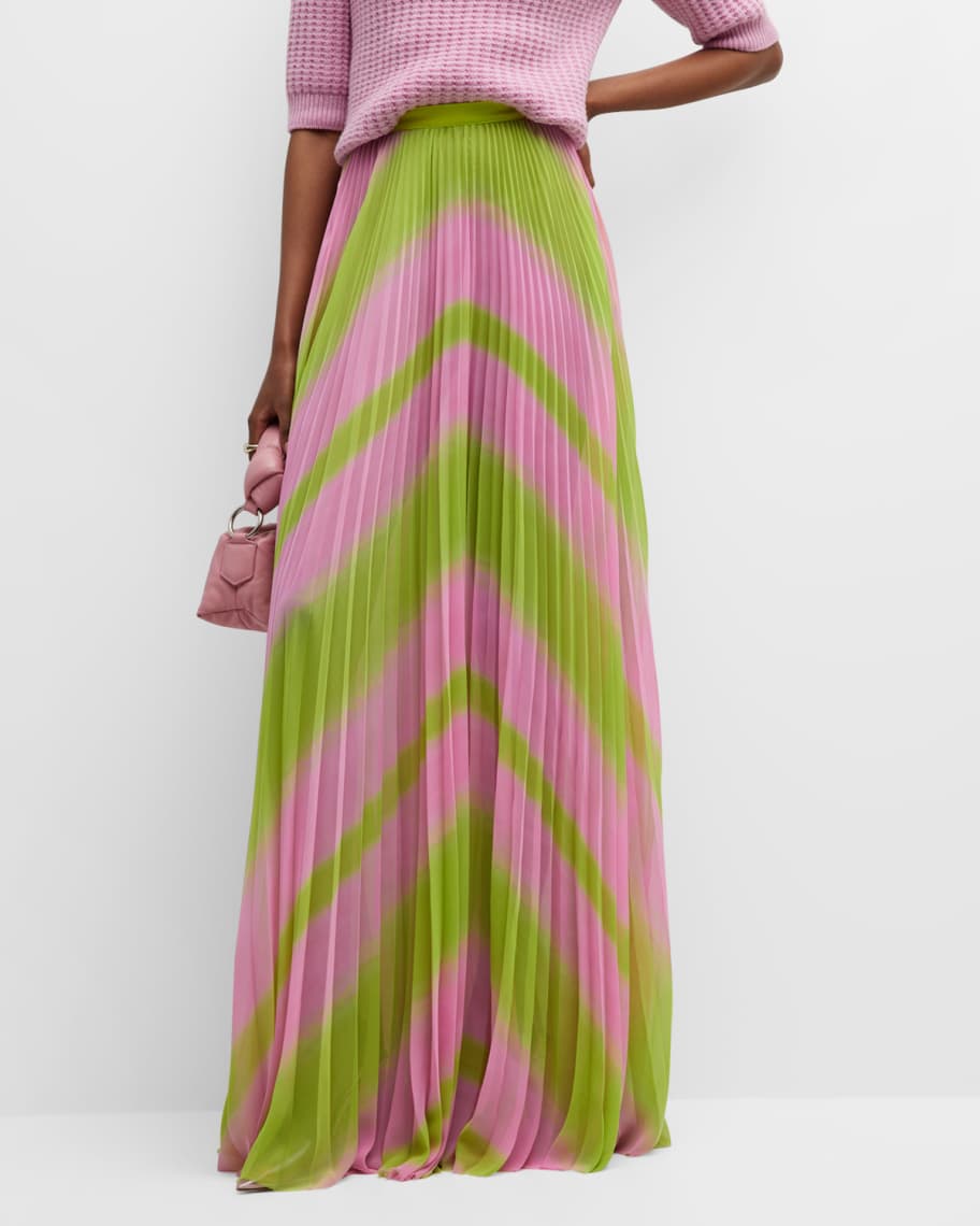 

Плиссированная шифоновая макси-юбка с принтом Chevron Brandon Maxwell