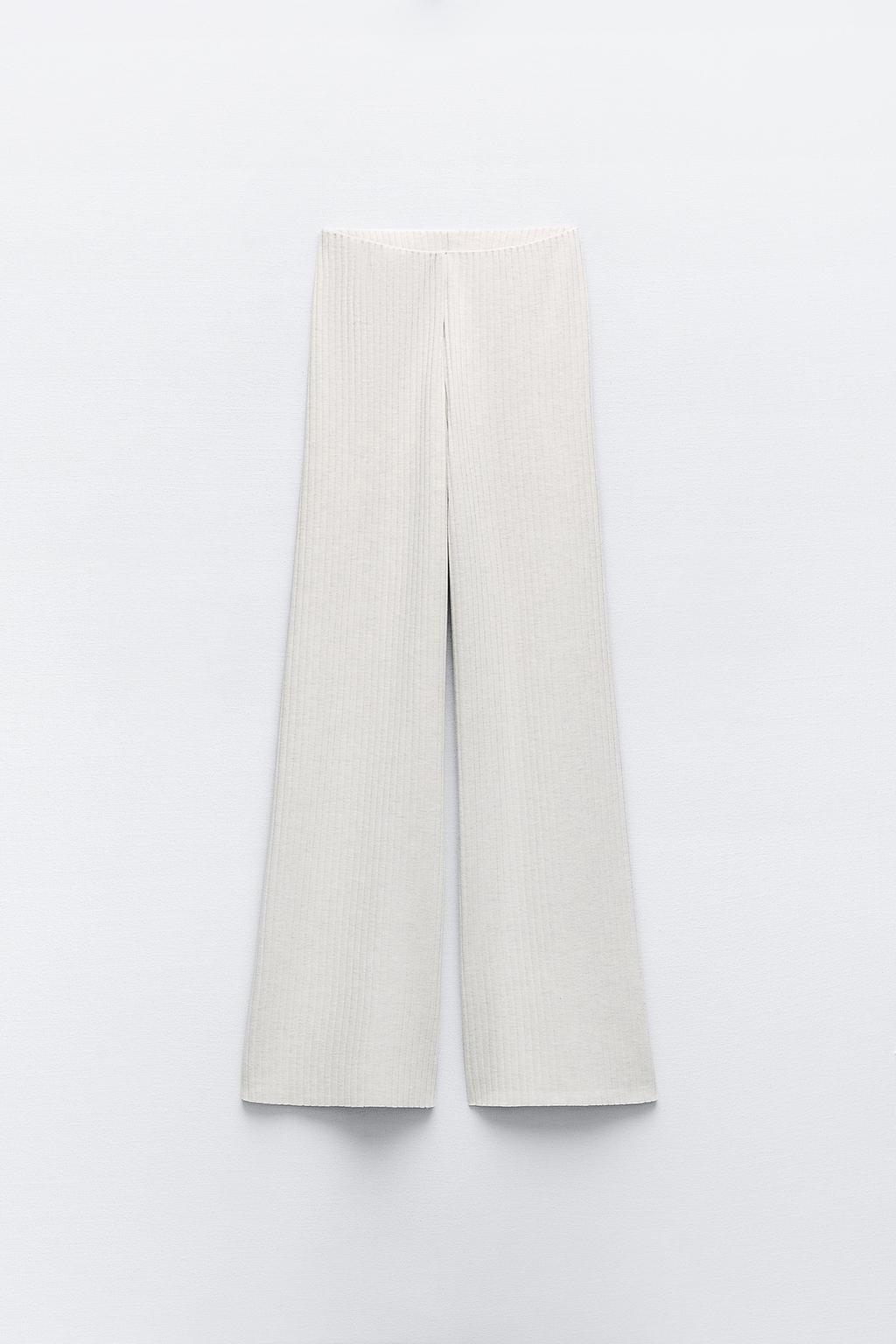 Широкие брюки в ребрику ZARA, бежевый шорты женские летние с завышенной талией с поясом и широкими штанинами