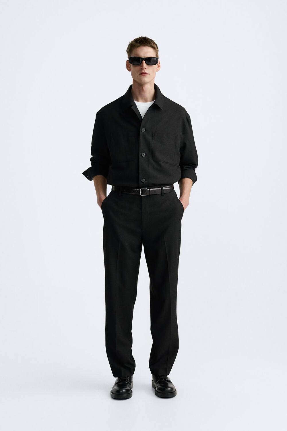 

Рубашка из текстурированной саржи ZARA, черный