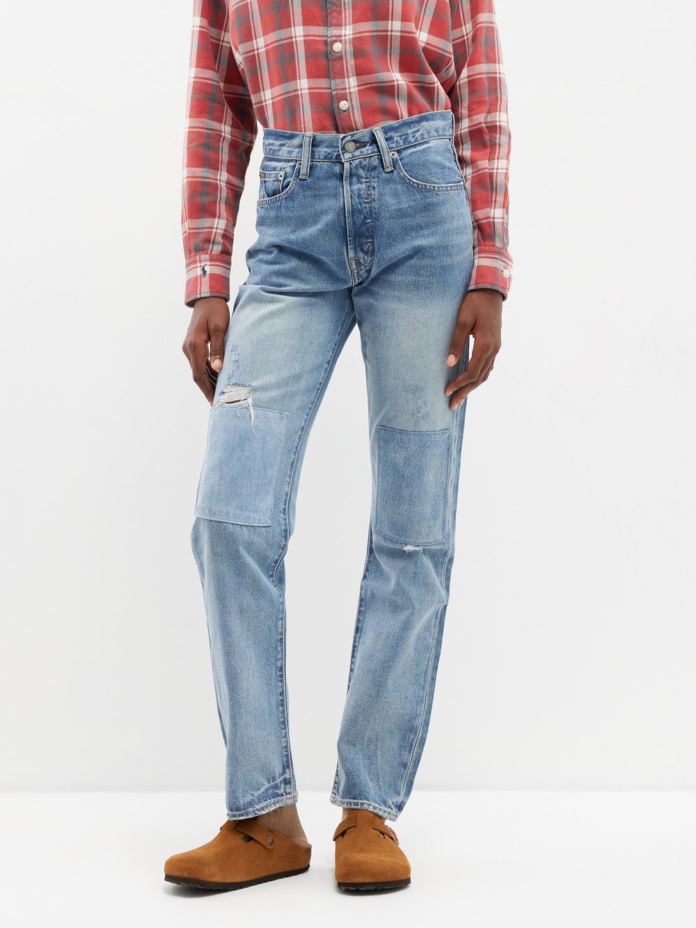 Джинсы прямого кроя с нашивками и потертостями Polo Ralph Lauren, синий брюки и джинсы oshkosh b gosh джинсы для девочки с заплатками