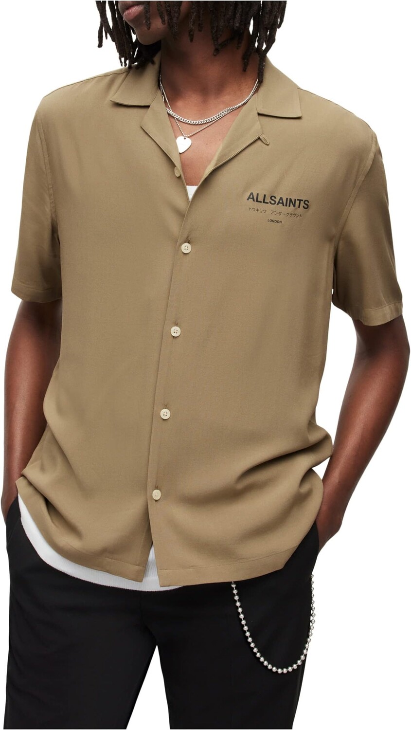 

Рубашка с коротким рукавом Underground AllSaints, цвет Khaki Brown/Jet Black