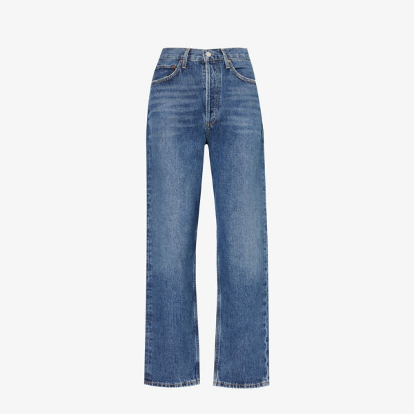 Прямые джинсы из выцветшего денима 90-х годов со средней посадкой и органическим денимом Agolde, цвет imagine (med dk ind)