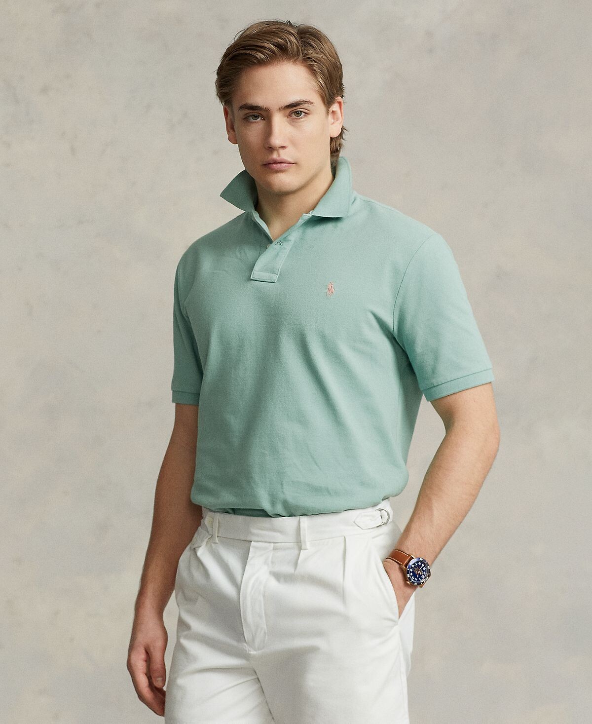 

Мужская приталенная рубашка-поло из сетчатой ​​ткани на заказ Polo Ralph Lauren