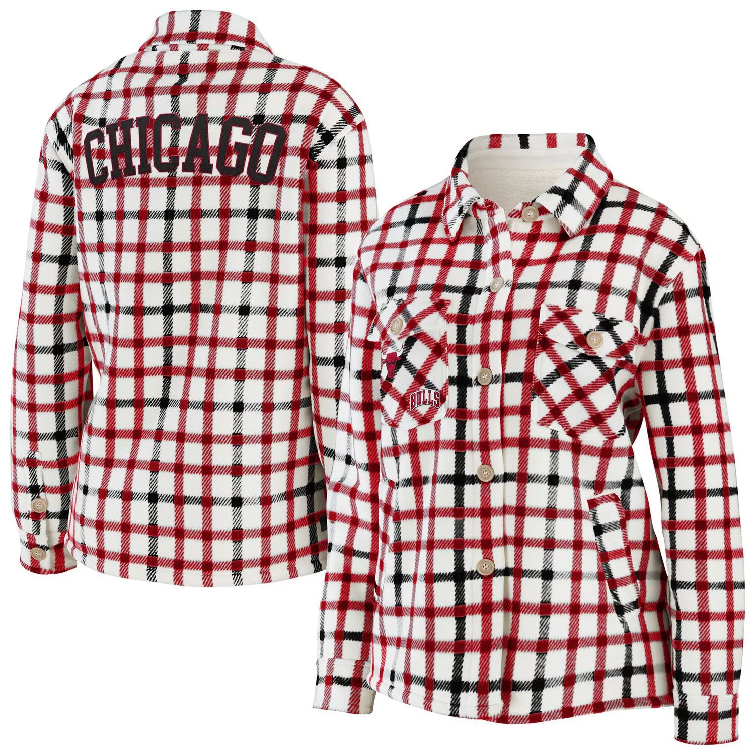 цена Женская одежда Erin Эндрюс Овсяная куртка-рубашка на пуговицах в клетку Chicago Bulls