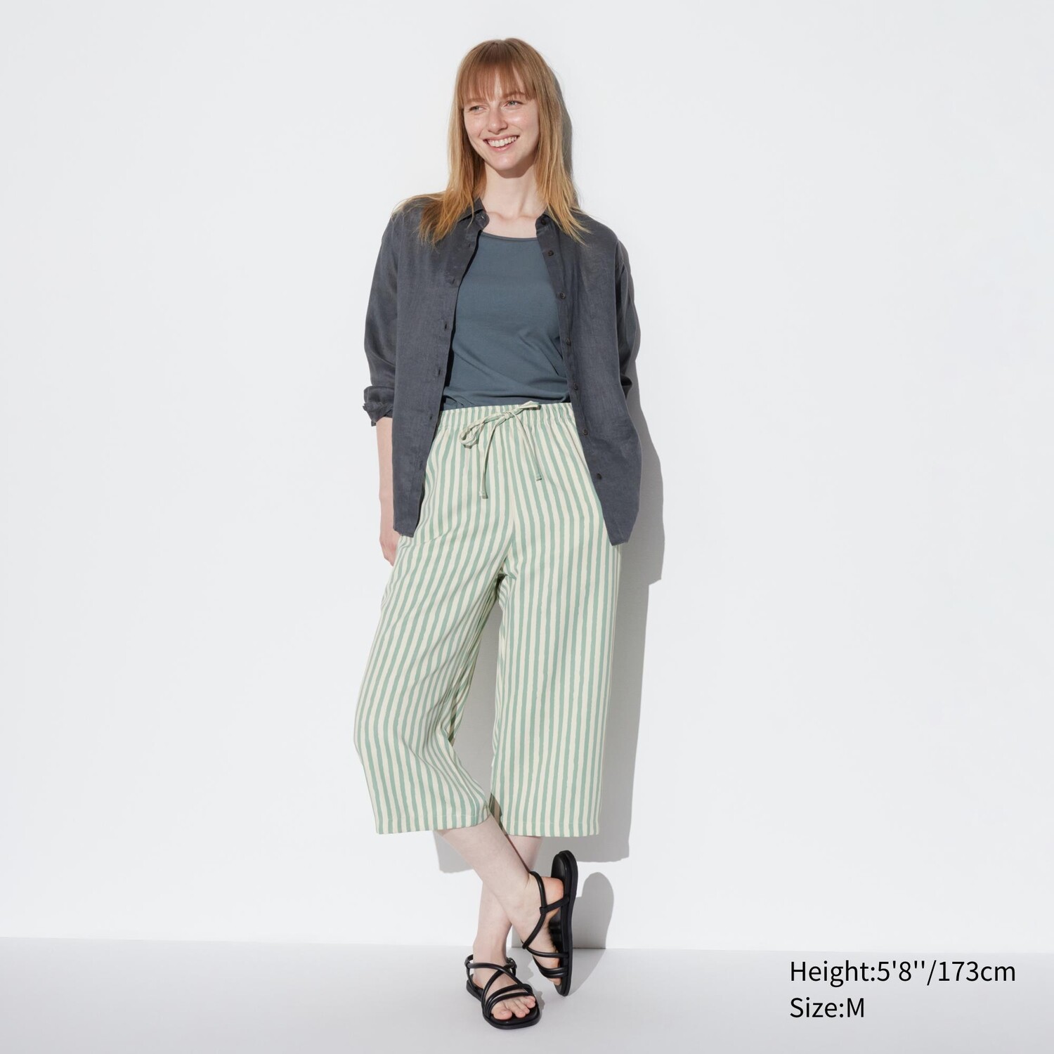 

Шорты Uniqlo AIRism Relaco 3/4 в полоску, зеленый