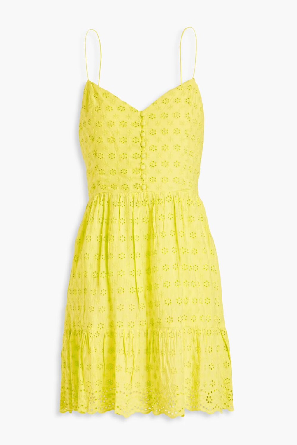 

Платье мини из английской вышивки Fae со сборками Alice + Olivia, ярко-желтый